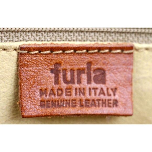 FURLA ITALY TAN BROWN CROCO PRINT GENUINE LEATHER FLAP BUSINES SHOULDER BAG - Picture 8 of 12
